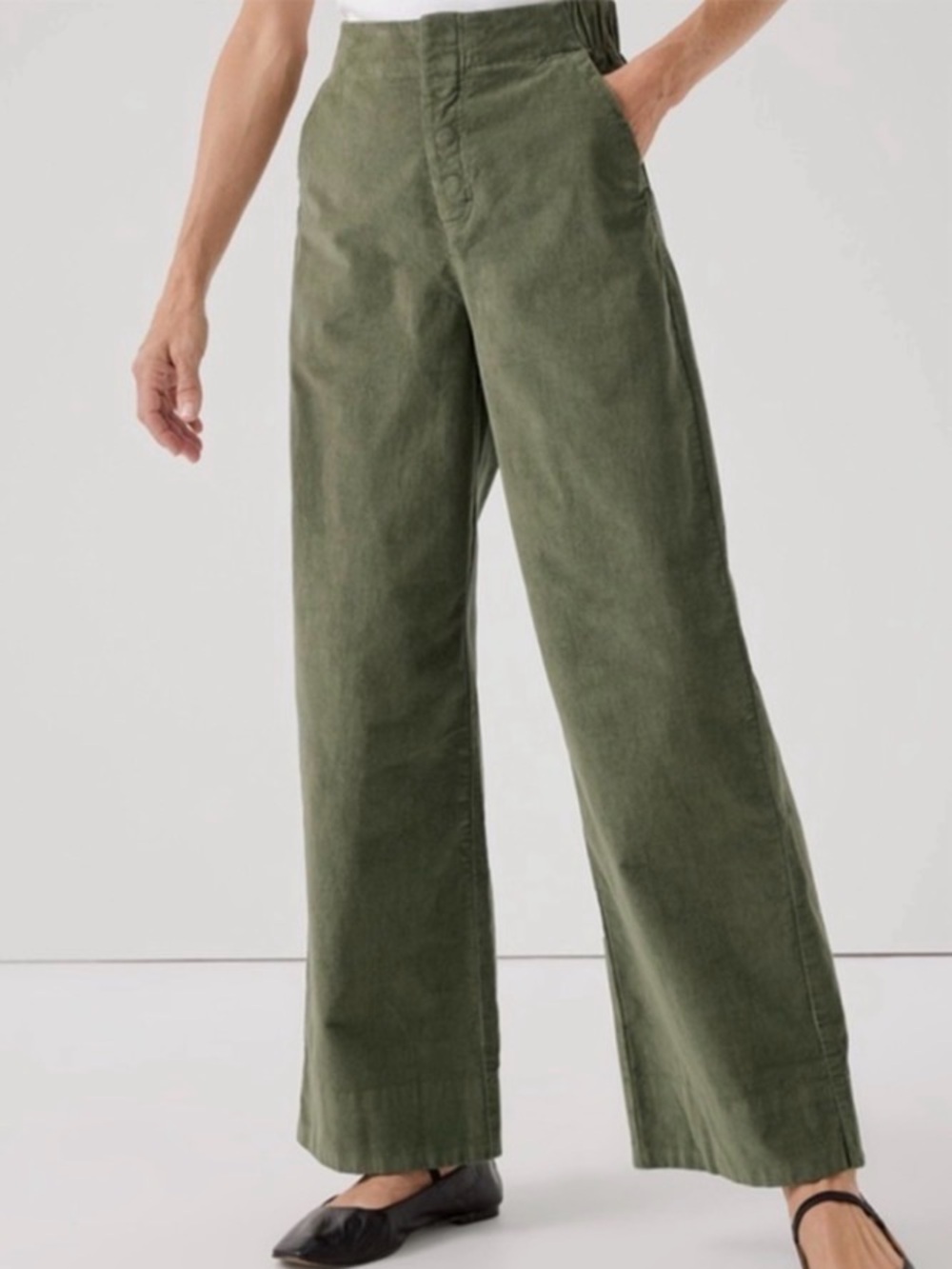 Pact Olive Green Stretch Waistband Corduroy Wide-Leg Pants Size XL